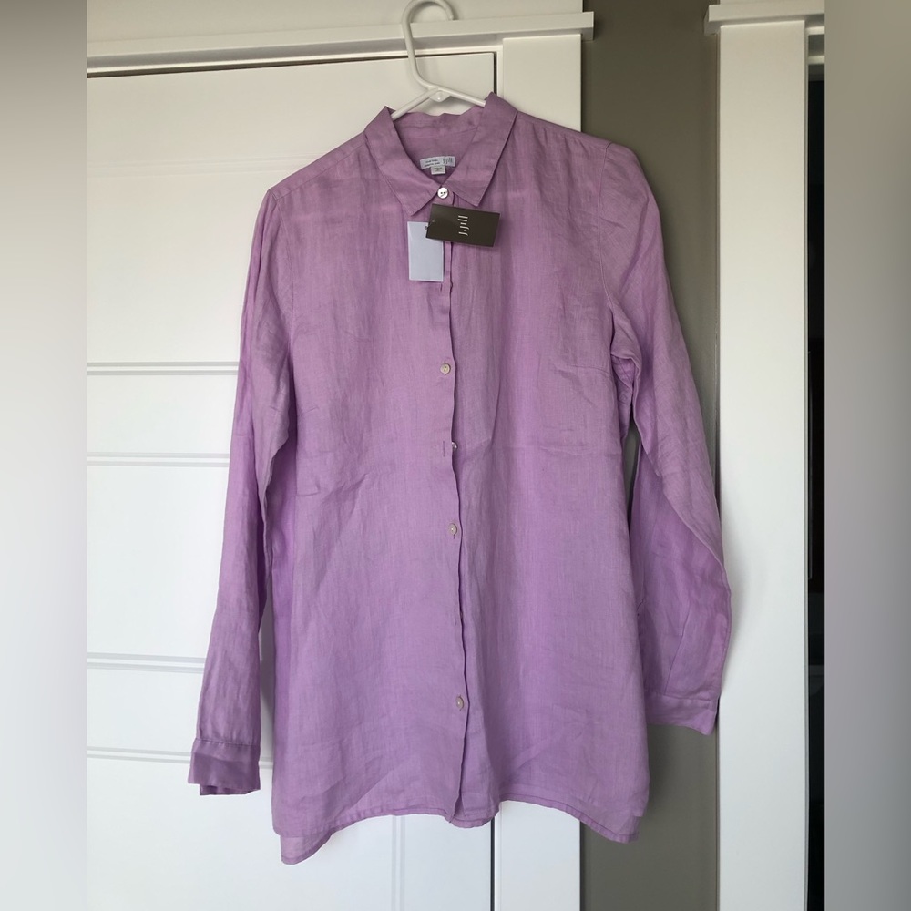 NWT J. Jill Love Linen Lilac Button Up Shirt, Size MT